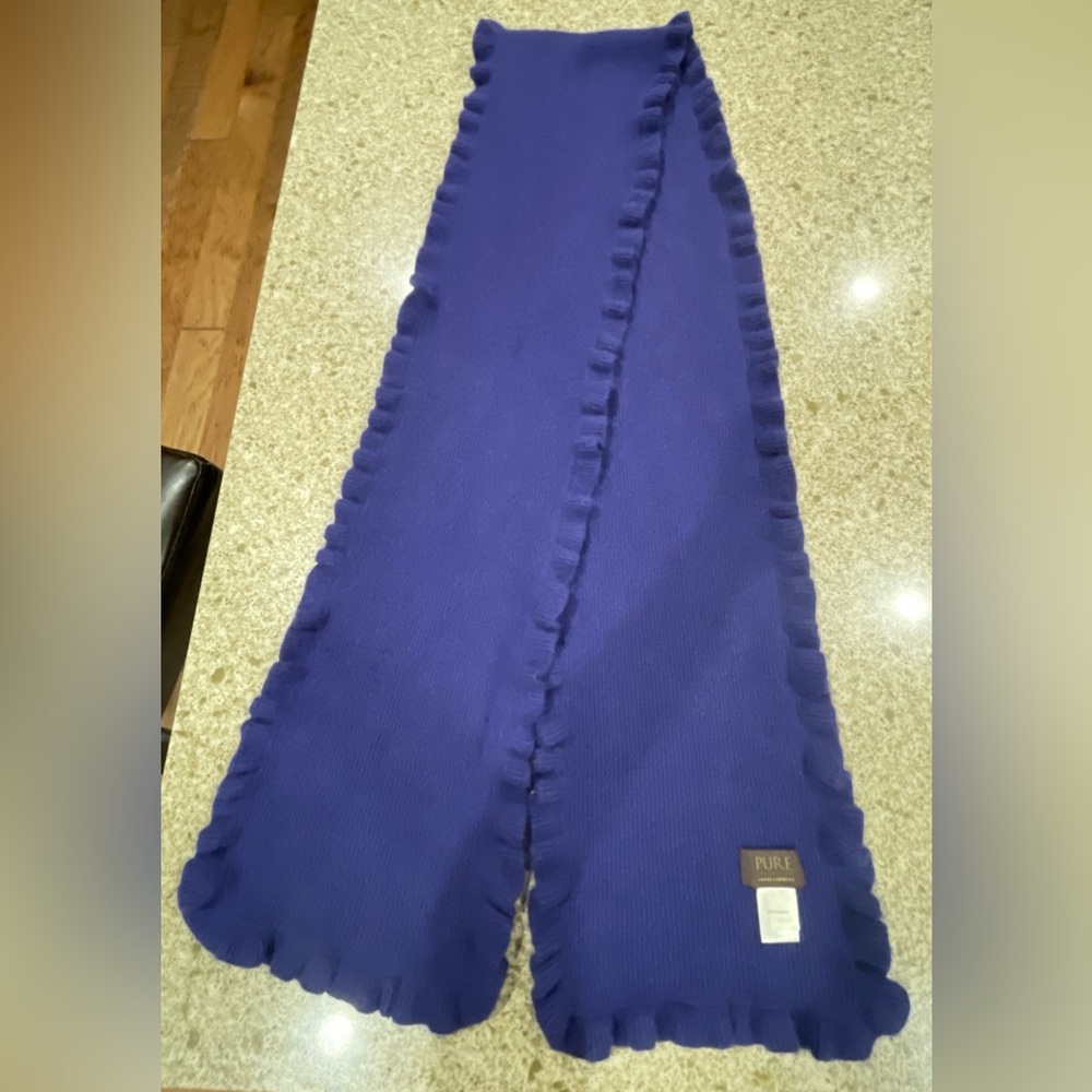 Pure Collection 100% Cashmere Ruffle Edge Scarf – Royal Blue 💙(B41)✨